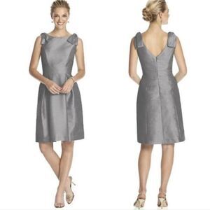 NWT Alfred Sung Cocktail length Sleeveless Bow Dress in Silver